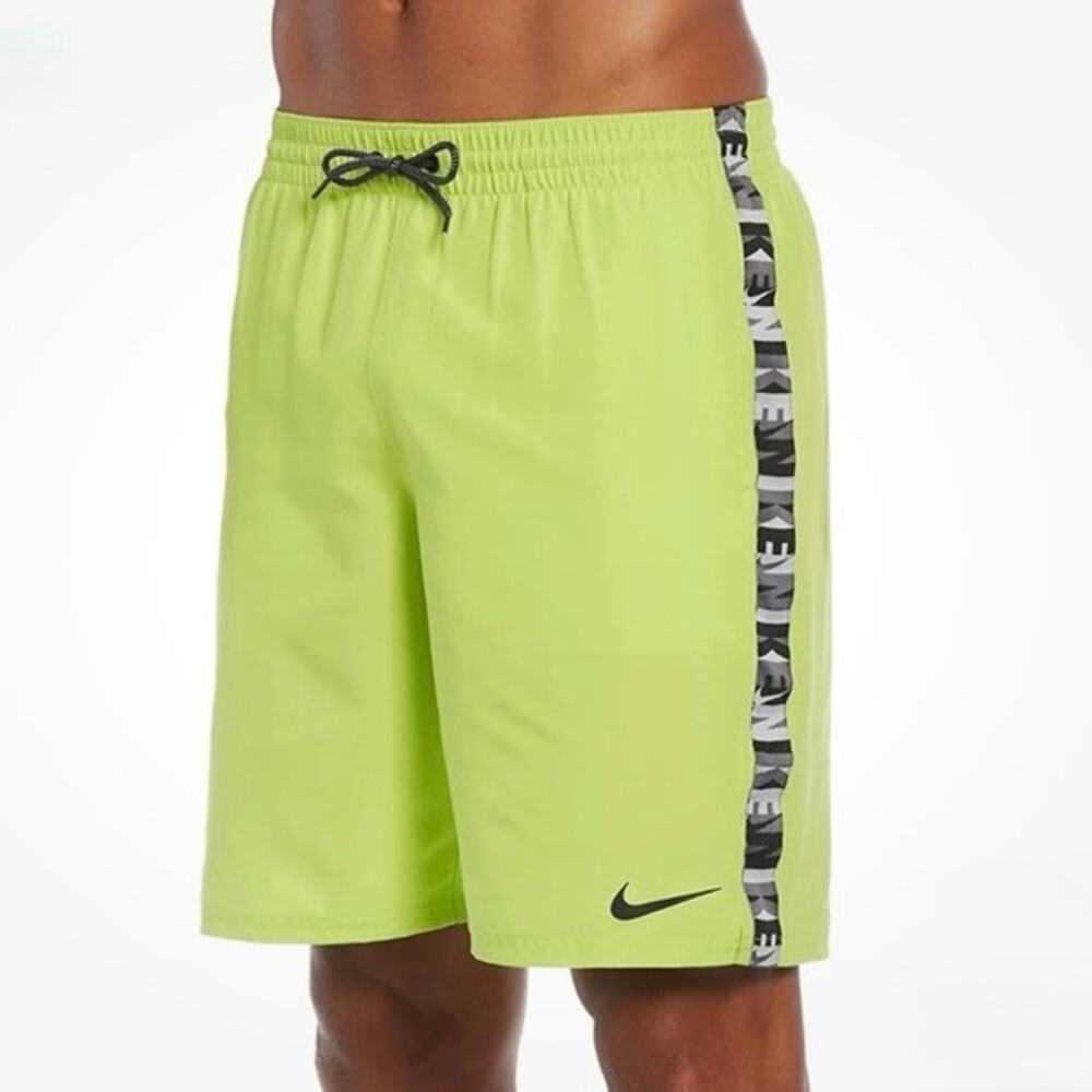 Nike Mens Logo Tape Swim Shorts Small S Volt Neon Green Unlined Board Shorts